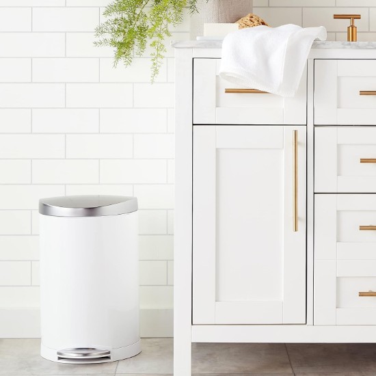 Semi-round pedal trash can, 10 L, White Steel - simplehuman