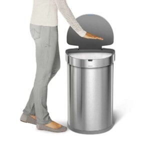 Prullenbak met sensor, halfrond, 45 L, roestvrij staal - simplehuman