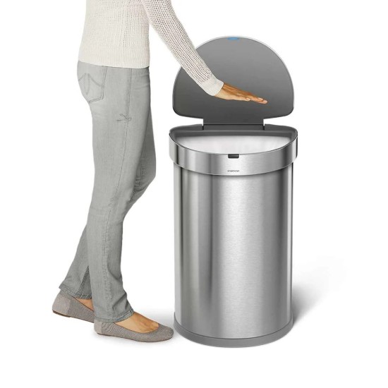 Pattumiera con sensore, semitonda, 45 L, acciaio inox - simplehuman