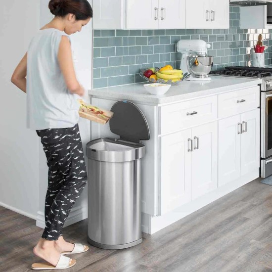 Pattumiera con sensore, semitonda, 45 L, acciaio inox - simplehuman