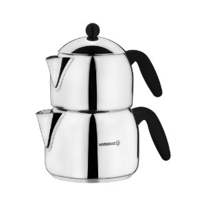 Dubbele Turkse theepot, roestvrij staal, 0,7L/1,4L, "Orbit" - Korkmaz