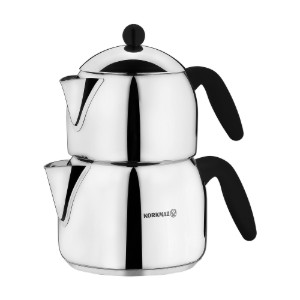 Dubbele Turkse theepot, roestvrij staal, 1,2L/2L, "Orbit" - Korkmaz