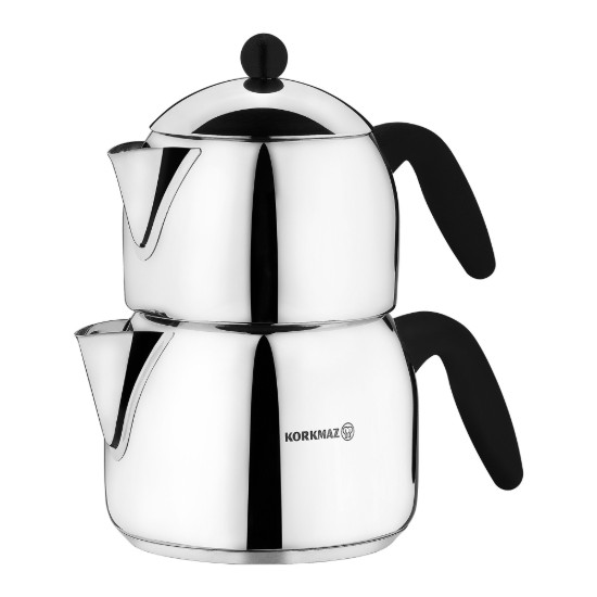 Dubbele Turkse theepot, roestvrij staal, 1,8L/3,2L, "Orbit" - Korkmaz