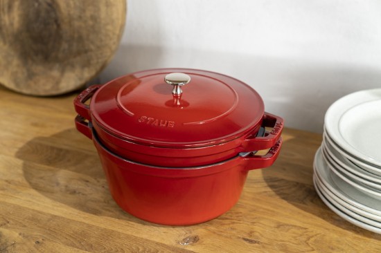 Set van 2 kookgerei Cocotte, gietijzer, 24 cm, Cherry - Staub
