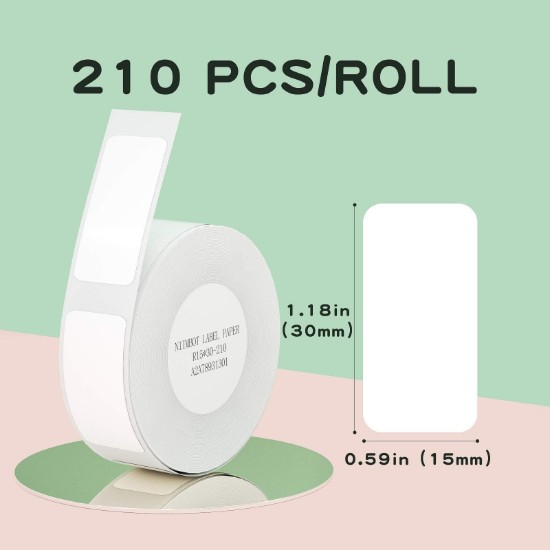 Label sticker roll, 15x30mm, 210 pcs/roll, White - NIIMBOT