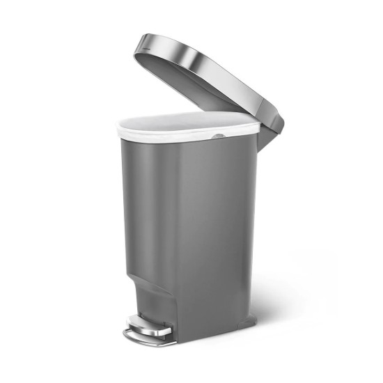 Pedal trash can, 40 L, plastic, Slim, Gray - simplehuman