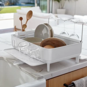 Scolapiatti, acciaio inossidabile, 56,6 × 51,4 × 29,2 cm, bianco - simplehuman
