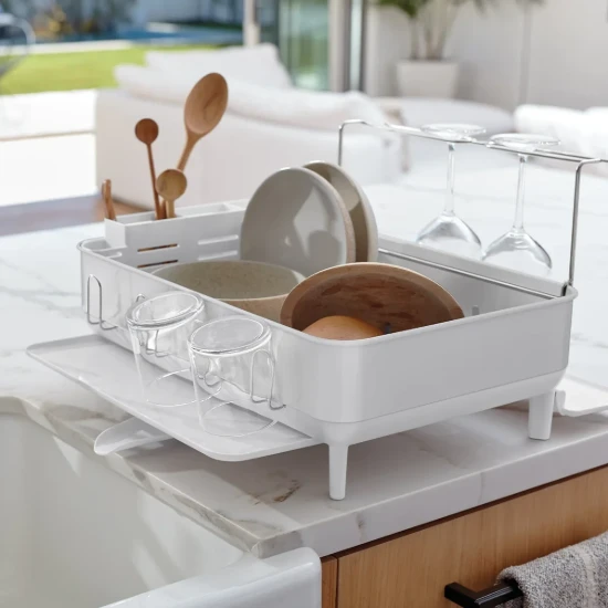 Scolapiatti, acciaio inossidabile, 56,6 × 51,4 × 29,2 cm, bianco - simplehuman