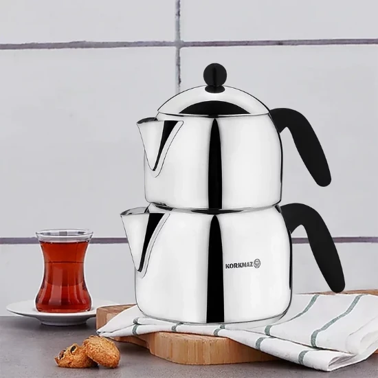 Dobbelt tyrkisk tekande, rustfrit stål, 1,2L/2L, "Orbit" - Korkmaz