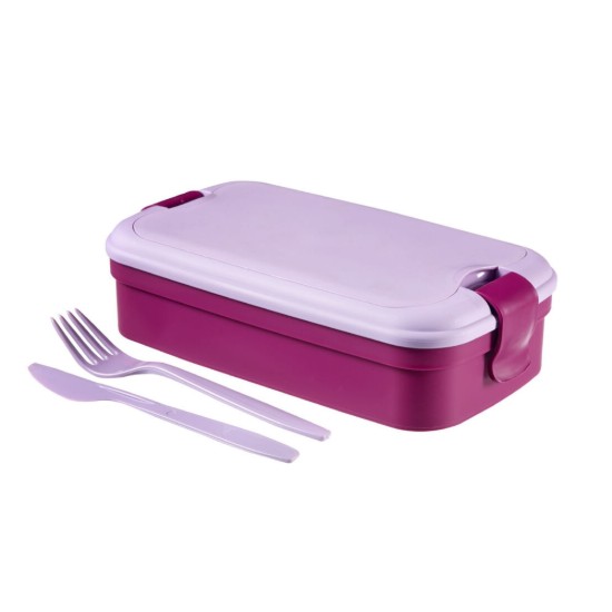 Food container with cutlery set, plastic, Purple - Curver