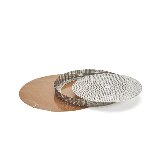 Perforert terteform med bakepapir medfølger, rustfritt stål, 24 cm - de Buyer