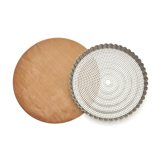 Perforert terteform med bakepapir medfølger, rustfritt stål, 24 cm - de Buyer