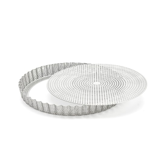 Perforert terteform med bakepapir medfølger, rustfritt stål, 24 cm - de Buyer