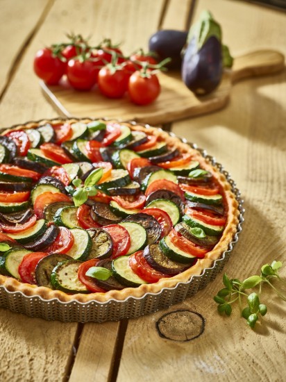 Perforert terteform, med bakepapir inkludert, rustfritt stål, 28 cm - de Buyer