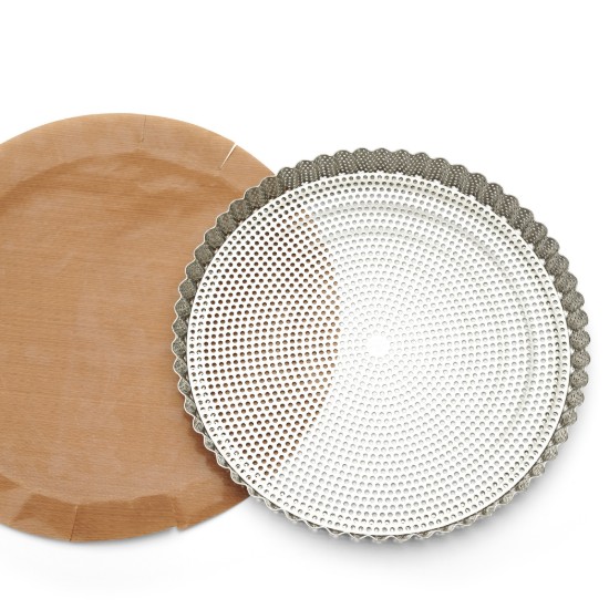 Perforert terteform, med bakepapir inkludert, rustfritt stål, 28 cm - de Buyer