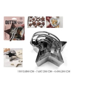 Set 3 tagliabiscotti a forma di stella, acciaio inox - Quttin