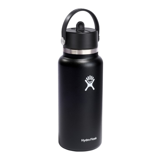 Botella termoaislante, acero inoxidable, 950ml, "Wide Straw", Black - Hydro Flask
