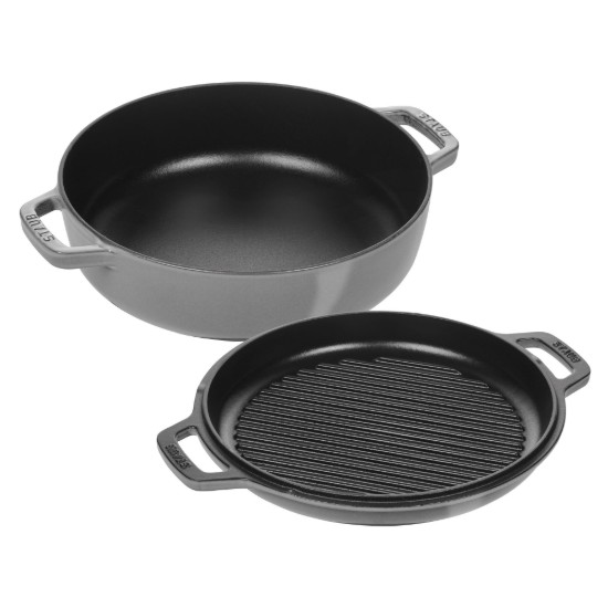 Pentola Braiser con coperchio per griglia, ghisa, 26 cm/3,3 L, Graphite Grey - Staub