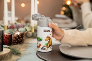 Drinking bottle for kids, stainless steel, 350ml, "Dinos", White-Grey - Zwilling