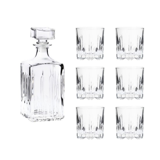 Set decanter e 6 bicchieri da whisky, in vetro, "Excalibur" - Borgonovo