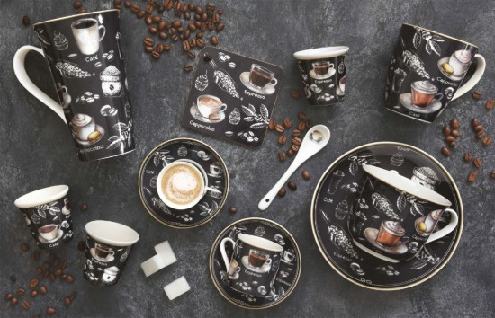 Mug with spoon, porcelain, with cork coaster, 350 ml, 'Barista' - Easy Life