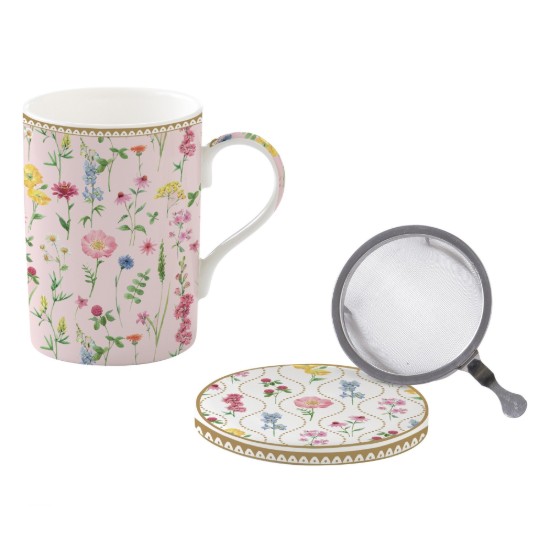 Mug with infuser and lid, porcelain, 350 ml, "Meadow Flowers" - Easy Life