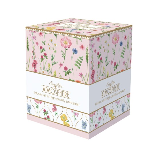 Mug with infuser and lid, porcelain, 350 ml, "Meadow Flowers" - Easy Life