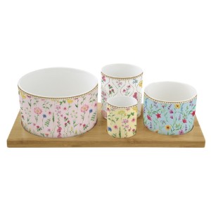 Set da 4 pezzi per servire l'antipasto, con porta bambù, "Meadow Flowers" - Easy Life