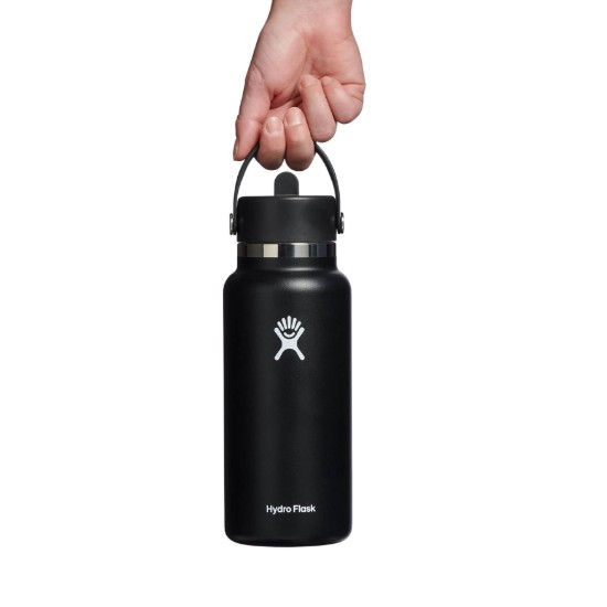 Botella termoaislante, acero inoxidable, 950ml, "Wide Straw", Black - Hydro Flask