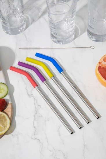Set di 4 cannucce in acciaio inox, 23 cm e spazzola per la pulizia - prodotto da Kitchen Craft