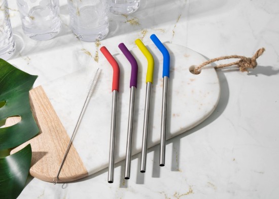 Set di 4 cannucce in acciaio inox, 23 cm e spazzola per la pulizia - prodotto da Kitchen Craft