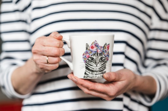 Porcelain mug, 380 ml, cat design - Mikasa