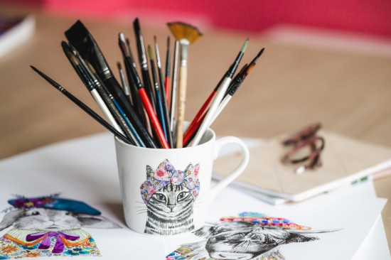 Porcelain mug, 380 ml, cat design - Mikasa