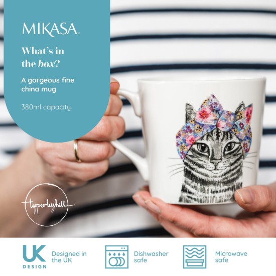 Porcelain mug, 380 ml, cat design - Mikasa