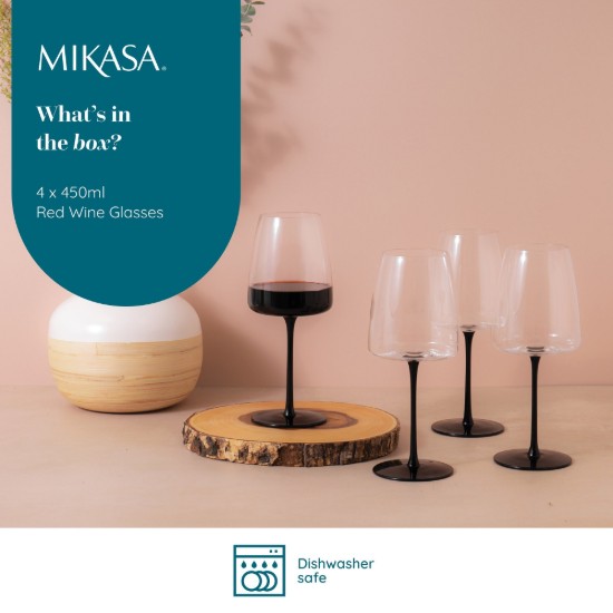Set calici da vino rosso 4 pezzi, in vetro cristallino, 450 ml, "Palermo" - Mikasa