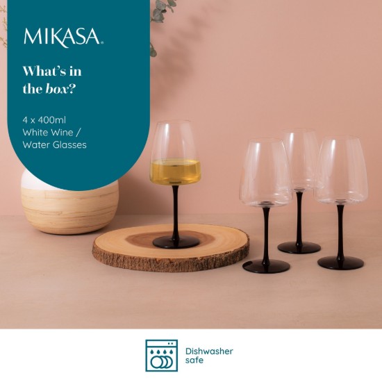 Set 4 bicchieri da vino bianco, in vetro cristallino, 400 ml, "Palermo" - Mikasa