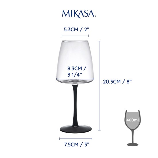 Set 4 bicchieri da vino bianco, in vetro cristallino, 400 ml, "Palermo" - Mikasa