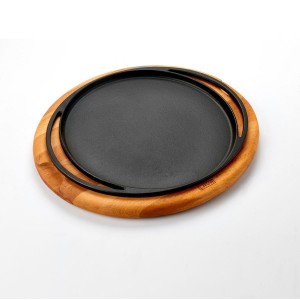 Pizza/pannenkoekenpan, gietijzer, 28 cm, met houten onderstel - LAVA