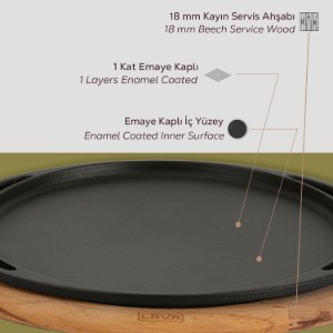 Pizza/pannenkoekenpan, gietijzer, 28 cm, met houten onderstel - LAVA