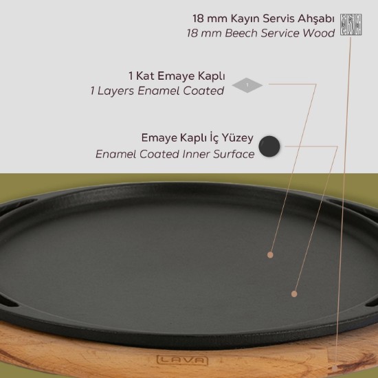Pizza/pannenkoekenpan, gietijzer, 28 cm, met houten onderstel - LAVA