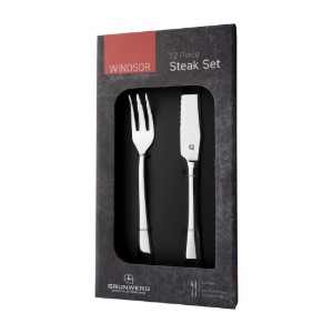 Set forchetta e coltello da bistecca, 12 pezzi, acciaio inossidabile, "Windsor" - Grunwerg