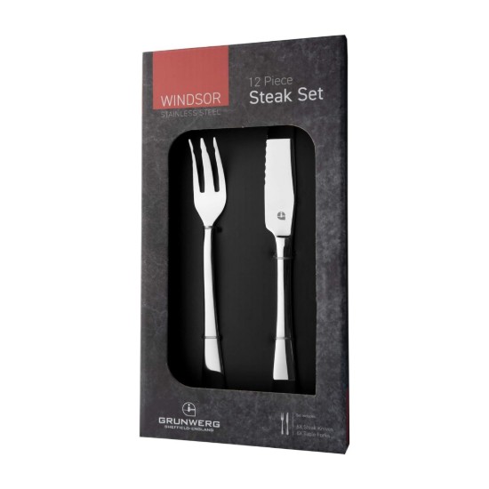 Steakvorken- en messenset, 12-delig, roestvrij staal, "Windsor" - Grunwerg