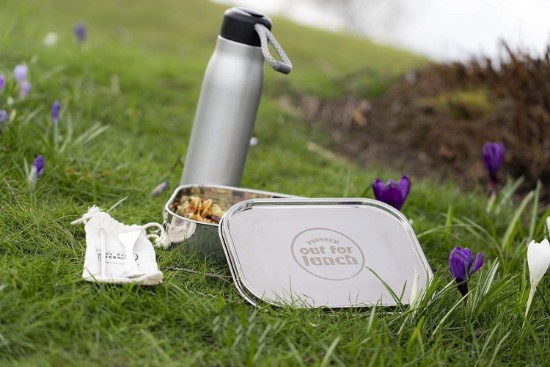 Coffret lunch, avec 3 accessoires, acier inoxydable, 800ml, "Out of Lunch" - Grunwerg