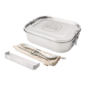 Lunch box set, with 3 accessories, stainless steel, 800ml, "Out of Lunch" - Grunwerg