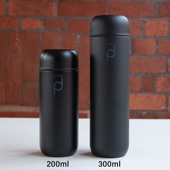 Bottiglia termoisolante in acciaio inox, 300 ml, "DrinkPod", Nero - Grunwerg