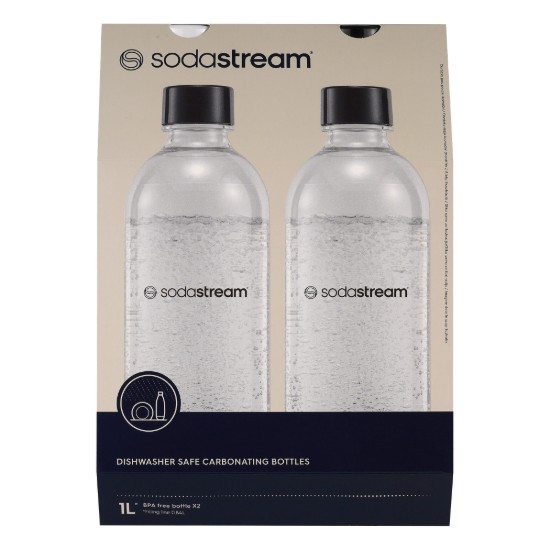 Set of 2 carbonation bottles, plastic, 1 L, White/Black - Sodastream