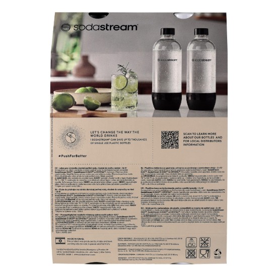 Set of 2 carbonation bottles, plastic, 1 L, White/Black - Sodastream