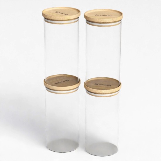 Container, borosilicaatglas, Ø7cm, 350 ml, met bamboe deksel - Zokura