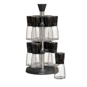 Set di 12 contenitori per spezie, in vetro, con supporto girevole, 70ml - Zokura