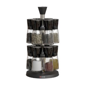 Set di 12 contenitori per spezie, in vetro, con supporto girevole, 70ml - Zokura